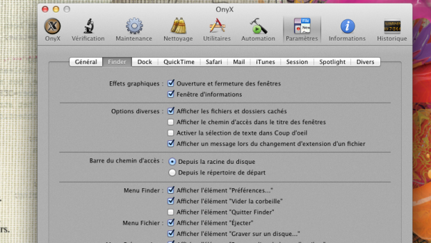 option fichier cachés (MAC OS) avec Onyx